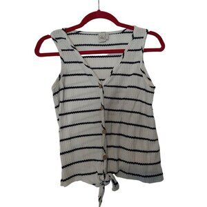 Striped Paper Crane Sleeveless Button-Down Tie-Front Top XS